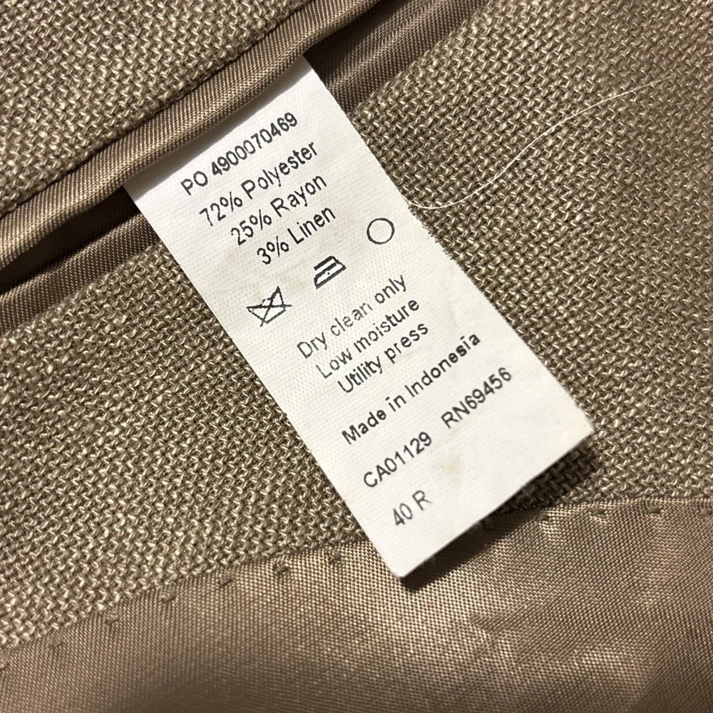 Lauren Ralph Lauren Mens Blazer 40R Sport Coat Tan Linen Blend RN69456‎